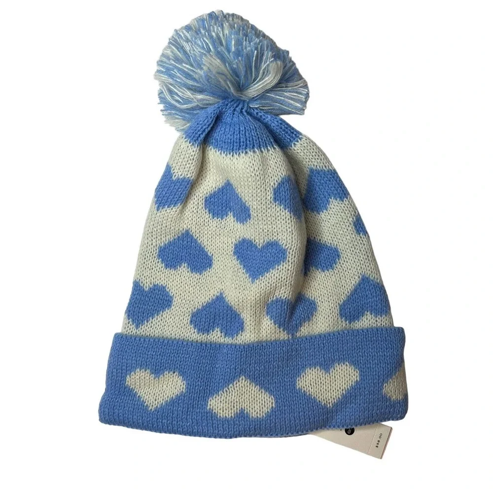 Heart‎ Jacquard Cuffed Hat Blue New